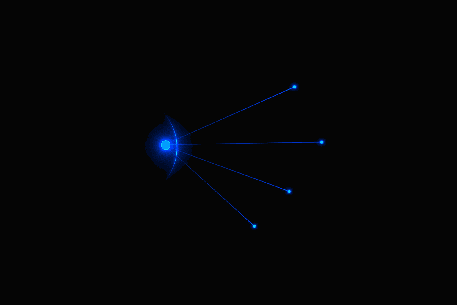 Abstract execution hub with radiating network paths representing automated portfolio runs