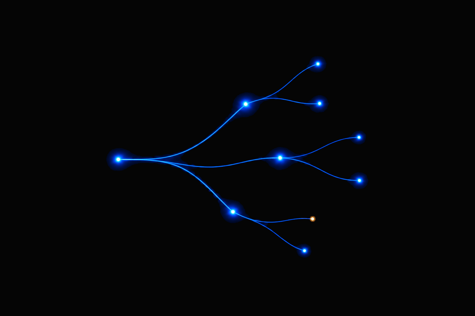 Abstract branching node network representing visual strategy logic
